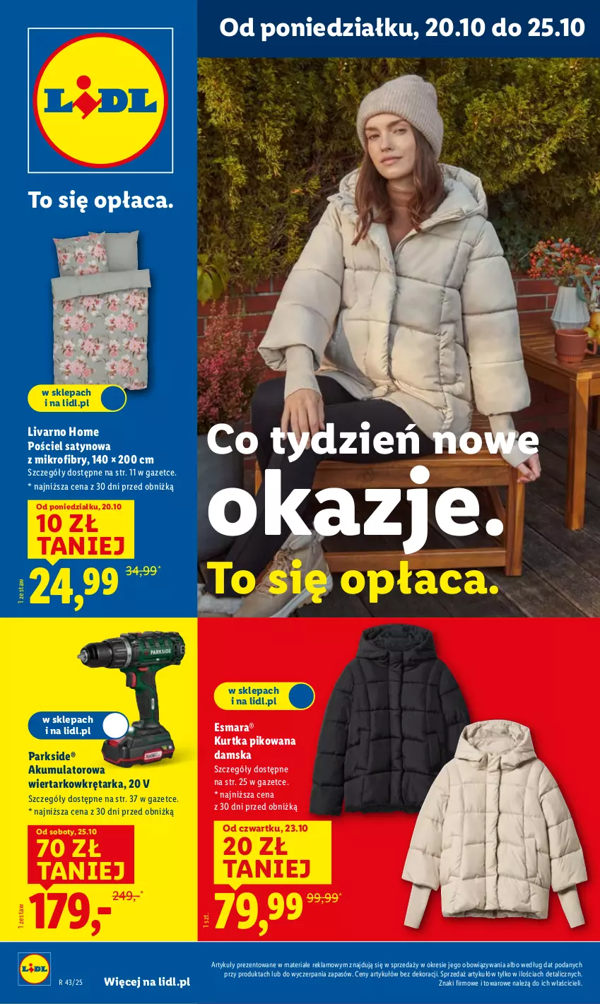 Gazetka promocyjna Lidl - GAZETKA - ważna 20.10 do 25.10.2025 - strona 1 - produkty: Akumulator, Akumulatorowa wiertarkowkrętark, Ivar, Kurtka, Parkside, Pościel, Tarka, Wiertarkowkrętarka, Wkręt, Wkrętarka