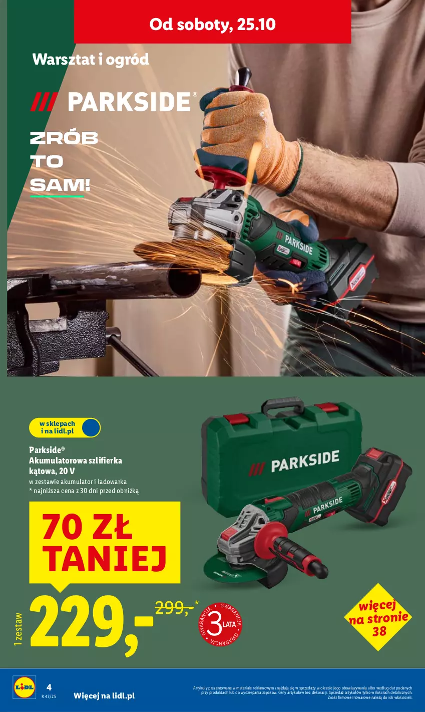 Gazetka promocyjna Lidl - GAZETKA - ważna 20.10 do 25.10.2025 - strona 4 - produkty: Akumulator, Ogród, Parkside, Szlifierka, Szlifierka kątowa, Warka