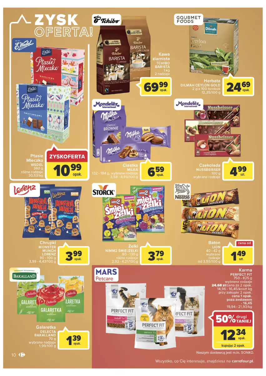 Gazetka promocyjna Carrefour - Gazetka Market Zyskoteka - ważna 05.07 do 16.07.2022 - strona 10 - produkty: Bakalland, Chrupki, Ciastka, Czekolada, Delecta, Dilmah, Gala, Galaretka, Herbata, Kosz, Lion, Mleczko, Nimm2, Ser, Sonko, Tchibo, Tchibo Barista