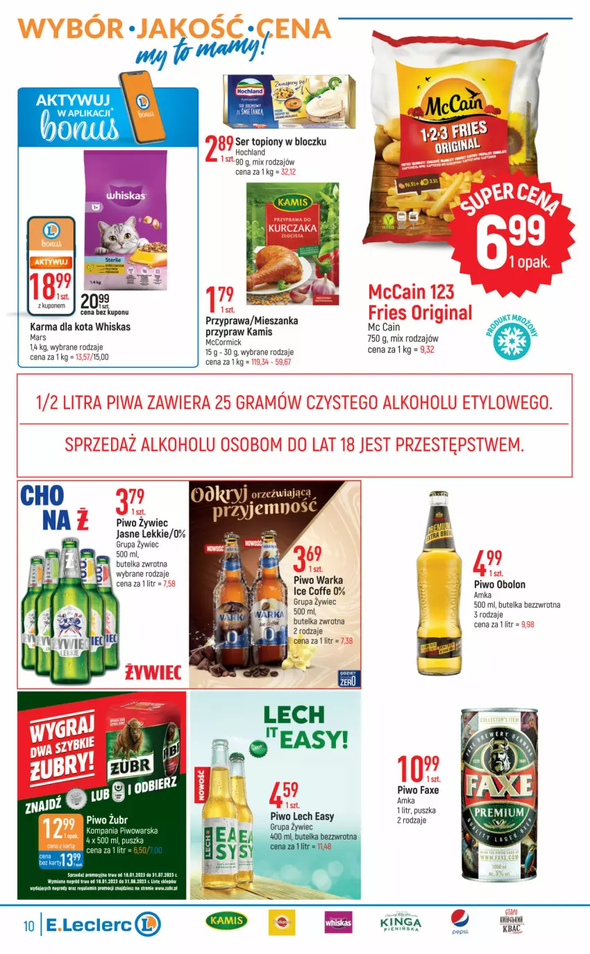 Gazetka promocyjna E Leclerc - ważna 16.05 do 27.05.2023 - strona 10 - produkty: Fa, Hochland, Kamis, Mars, Pepsi, Piwo, Ser, Ser topiony, Top, Whiskas