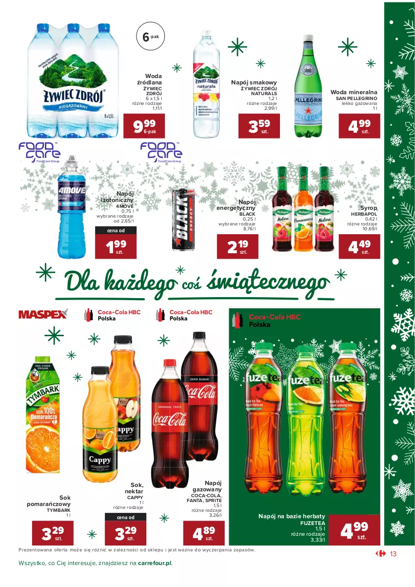 Gazetka promocyjna Carrefour - Gazetka Market Okazje grudnia - ważna 01.12 do 31.12.2021 - strona 13 - produkty: Cappy, Coca-Cola, Fa, Fanta, Herbapol, Lack, LANA, Napój, Napój energetyczny, Napój gazowany, Napój izotoniczny, Nektar, Sok, Sok pomarańczowy, Sprite, Syrop, Tymbark, Woda, Woda mineralna