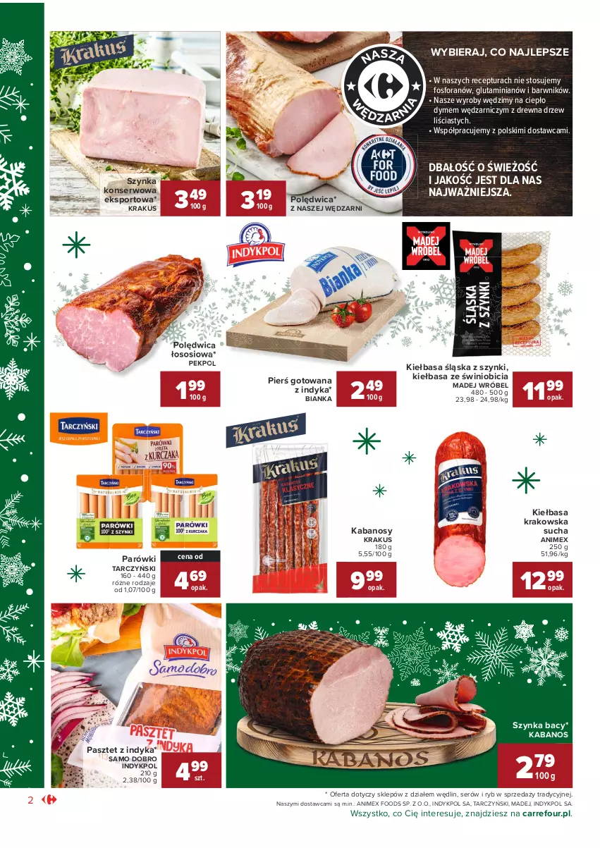 Gazetka promocyjna Carrefour - Gazetka Market Okazje grudnia - ważna 01.12 do 31.12.2021 - strona 2 - produkty: Bianka, BIC, Kabanos, Kiełbasa, Kiełbasa krakowska, Kiełbasa śląska, Krakus, Madej Wróbel, Parówki, Pasztet, Pasztet z indyka, Pekpol, Polędwica, Por, Ser, Sos, Sport, Szynka, Szynka konserwowa, Tarczyński