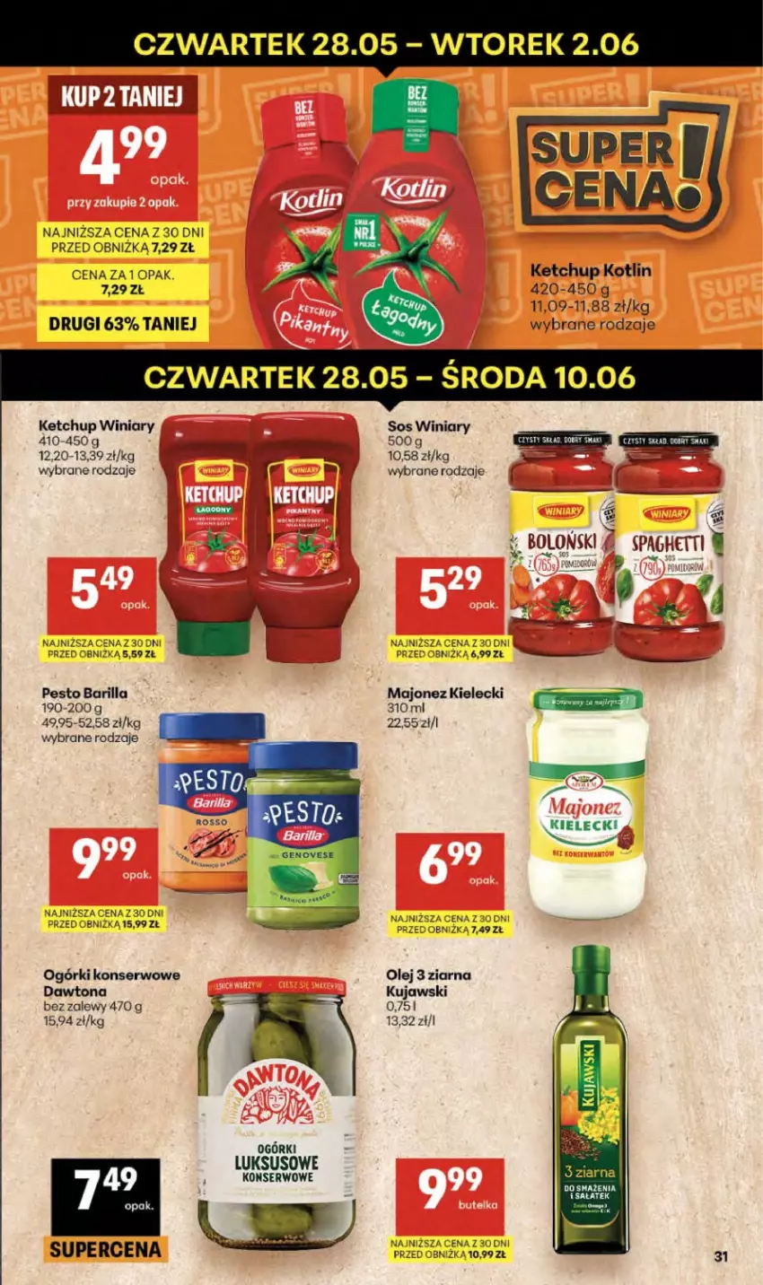 Gazetka promocyjna Delikatesy Centrum - Franczyza DC22 Czwartek - ważna 28.05 do 10.06.2026 - strona 31 - produkty: Barilla, Dawtona, Kaki, Ketchup, Kotlin, Kujawski, Majonez, Ogórki konserwowe, Olej, Pesto, Sałat, Ser, Sos, Winiary