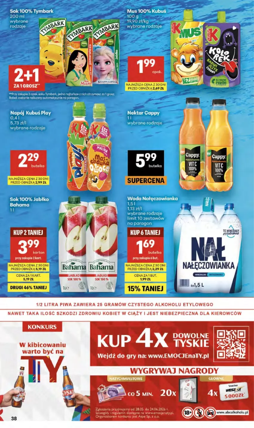Gazetka promocyjna Delikatesy Centrum - Franczyza DC22 Czwartek - ważna 28.05 do 10.06.2026 - strona 38 - produkty: BIC, Fa, Gra, Gry, Kubuś, Nałęczowianka, Napój, Piec, Piwa, Sok, Tymbark, Tyskie
