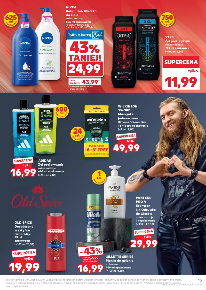 Gazetka promocyjna Kaufland - Kaufland - ważna 09.04 do 22.04.2026 - strona 15 - produkty: Adidas, Dezodorant, Gillette, Mleczko, Mleczko do ciała, Nivea, Odżywka, Old Spice, Pantene, Pianka do golenia, Ser, Str8, Szampon, Wilkinson Sword