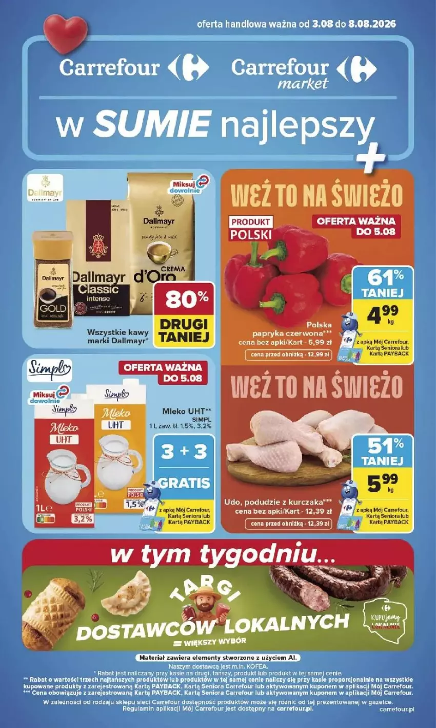 Gazetka promocyjna Carrefour - Gazetka Carrefour, Market w SUMIE najlepszy, od poniedziałku - ważna 03.08 do 08.08.2026 - strona 1 - produkty: Dallmayr, Fa, Kurczak, Mleko, Podudzie z kurczaka