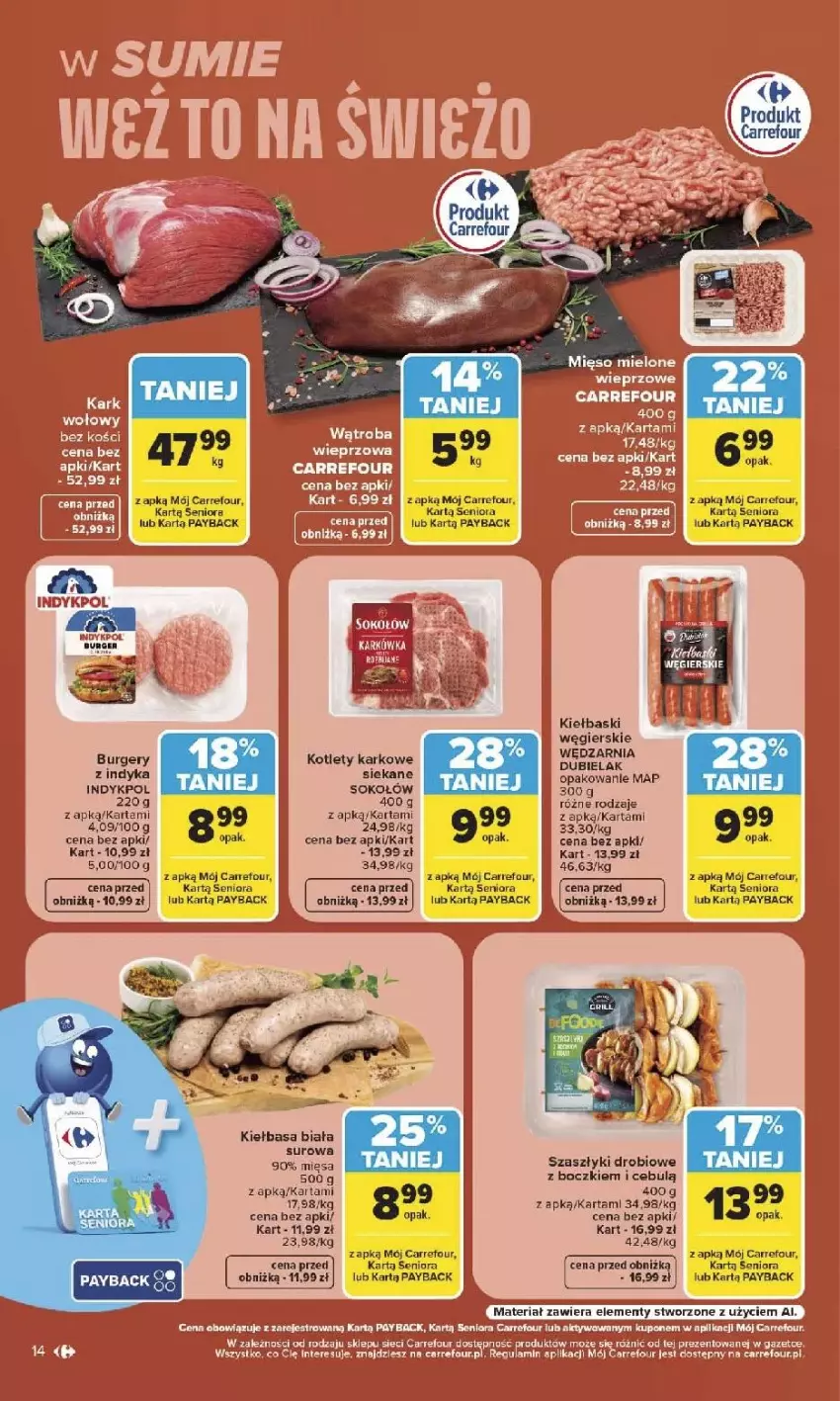Gazetka promocyjna Carrefour - Gazetka Carrefour, Market w SUMIE najlepszy, od poniedziałku - ważna 03.08 do 08.08.2026 - strona 16 - produkty: Burger, Kiełbasa, Kiełbasa biała, Kotlet, Sok, Sokołów