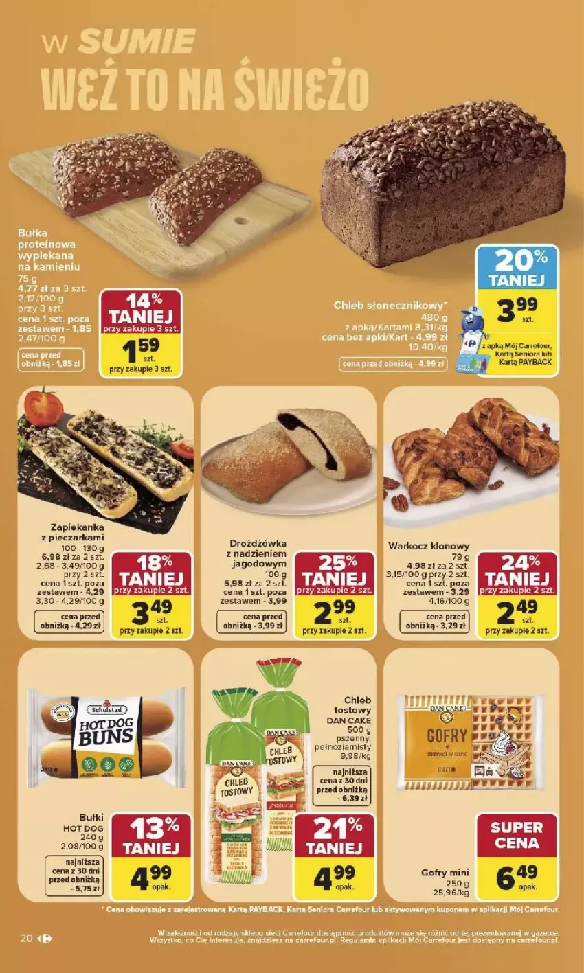 Gazetka promocyjna Carrefour - Gazetka Carrefour, Market w SUMIE najlepszy, od poniedziałku - ważna 03.08 do 08.08.2026 - strona 22 - produkty: Chleb, Chleb tostowy, Dan Cake, Gofry, Koc, Piec, Pieczarka, Zapiekanka