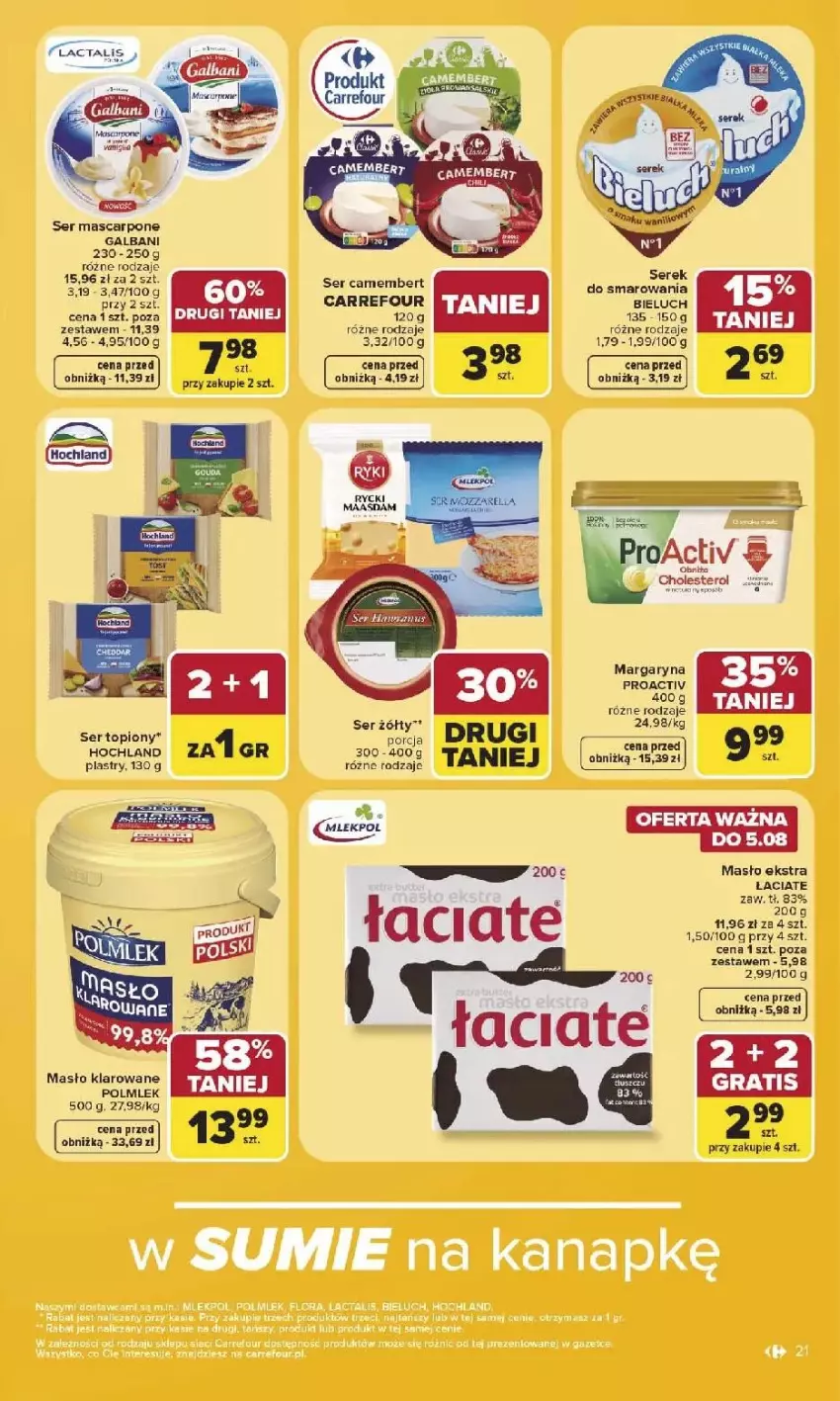 Gazetka promocyjna Carrefour - Gazetka Carrefour, Market w SUMIE najlepszy, od poniedziałku - ważna 03.08 do 08.08.2026 - strona 23 - produkty: Bieluch, Camembert, EPEE, Galbani, Hochland, Margaryna, Mascarpone, Masło, Masło klarowane, POLMLEK, Por, Ser, Serek, Top