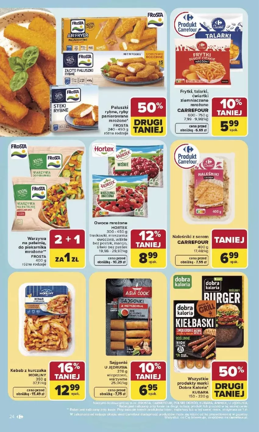 Gazetka promocyjna Carrefour - Gazetka Carrefour, Market w SUMIE najlepszy, od poniedziałku - ważna 03.08 do 08.08.2026 - strona 26 - produkty: Fa, Frosta, Frytki, Hortex, Kebab, Kebab z kurczaka, Kurczak, Mango, Naleśniki, Owoce, Paluszki rybne, Piekarnik, Ser, Stek, Truskawki, Warzywa