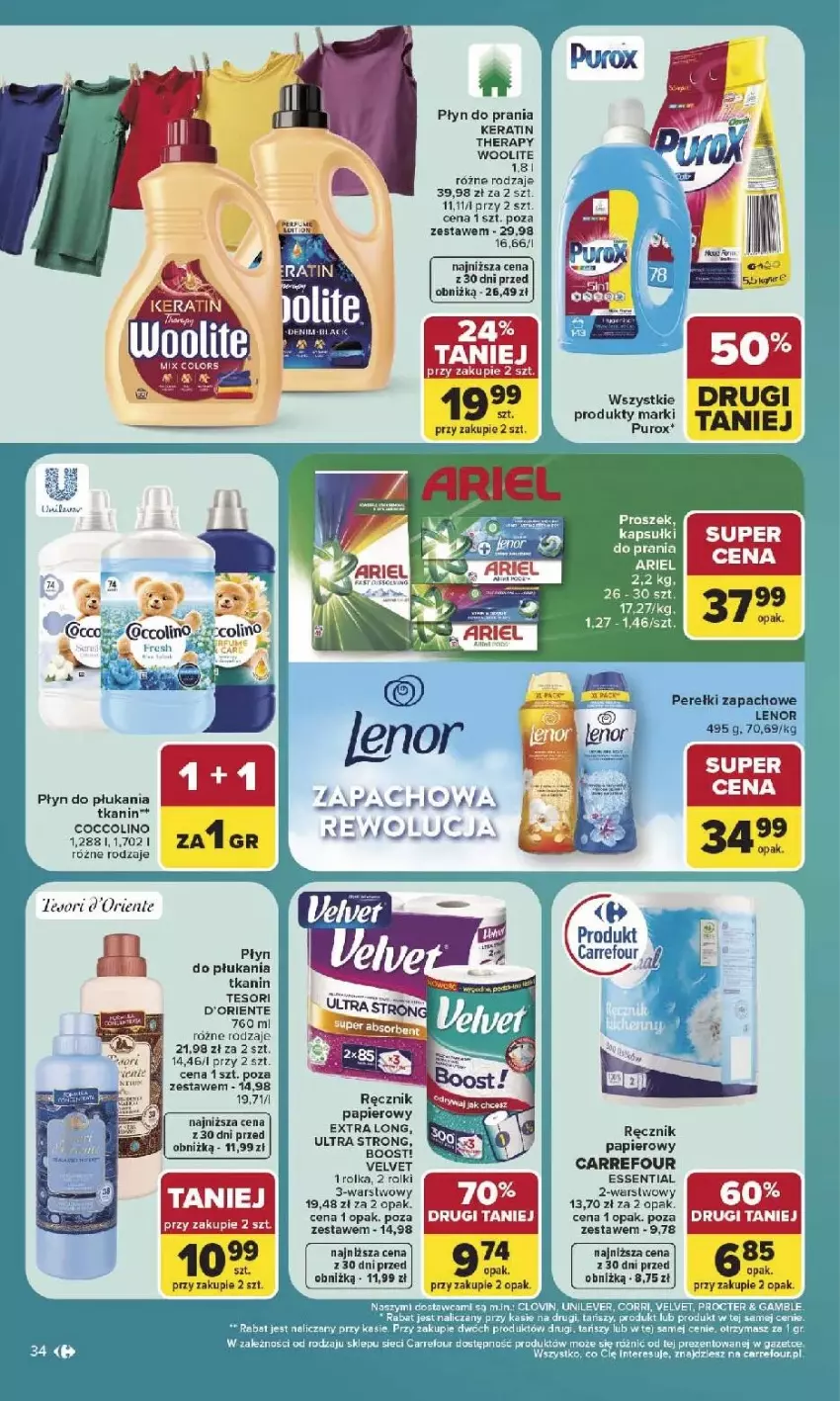 Gazetka promocyjna Carrefour - Gazetka Carrefour, Market w SUMIE najlepszy, od poniedziałku - ważna 03.08 do 08.08.2026 - strona 36 - produkty: Ariel, Coccolino, Lovi, Odol, Papier, Płyn do płukania, Płyn do prania, Pur, Ręcznik, Velvet