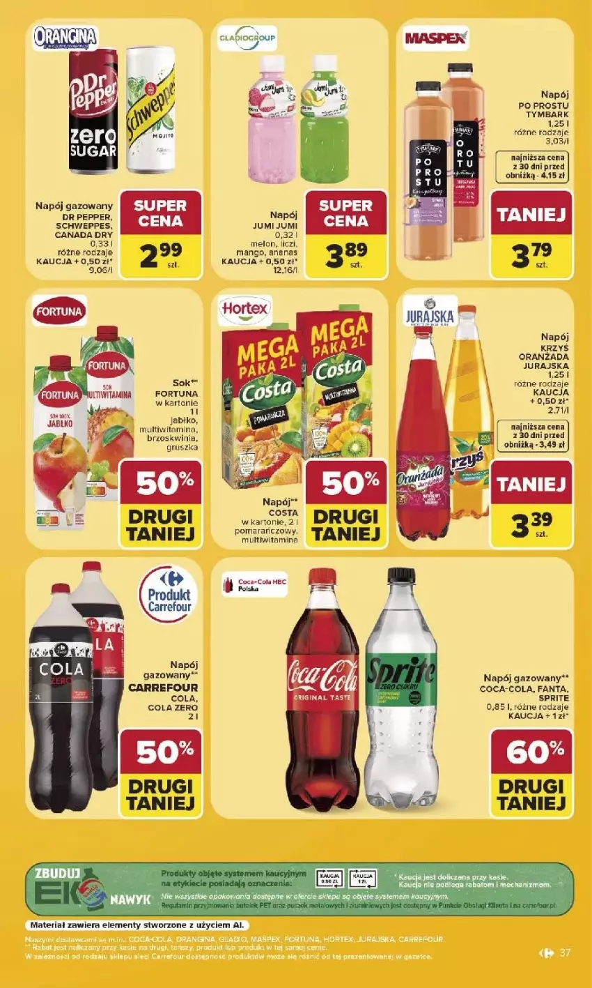 Gazetka promocyjna Carrefour - Gazetka Carrefour, Market w SUMIE najlepszy, od poniedziałku - ważna 03.08 do 08.08.2026 - strona 39 - produkty: Ananas, Brzoskwinie, Coca-Cola, Fa, Fanta, Fortuna, Gin, Liczi, Mango, Melon, Napój, Napój gazowany, Schweppes, Sprite, Tymbark