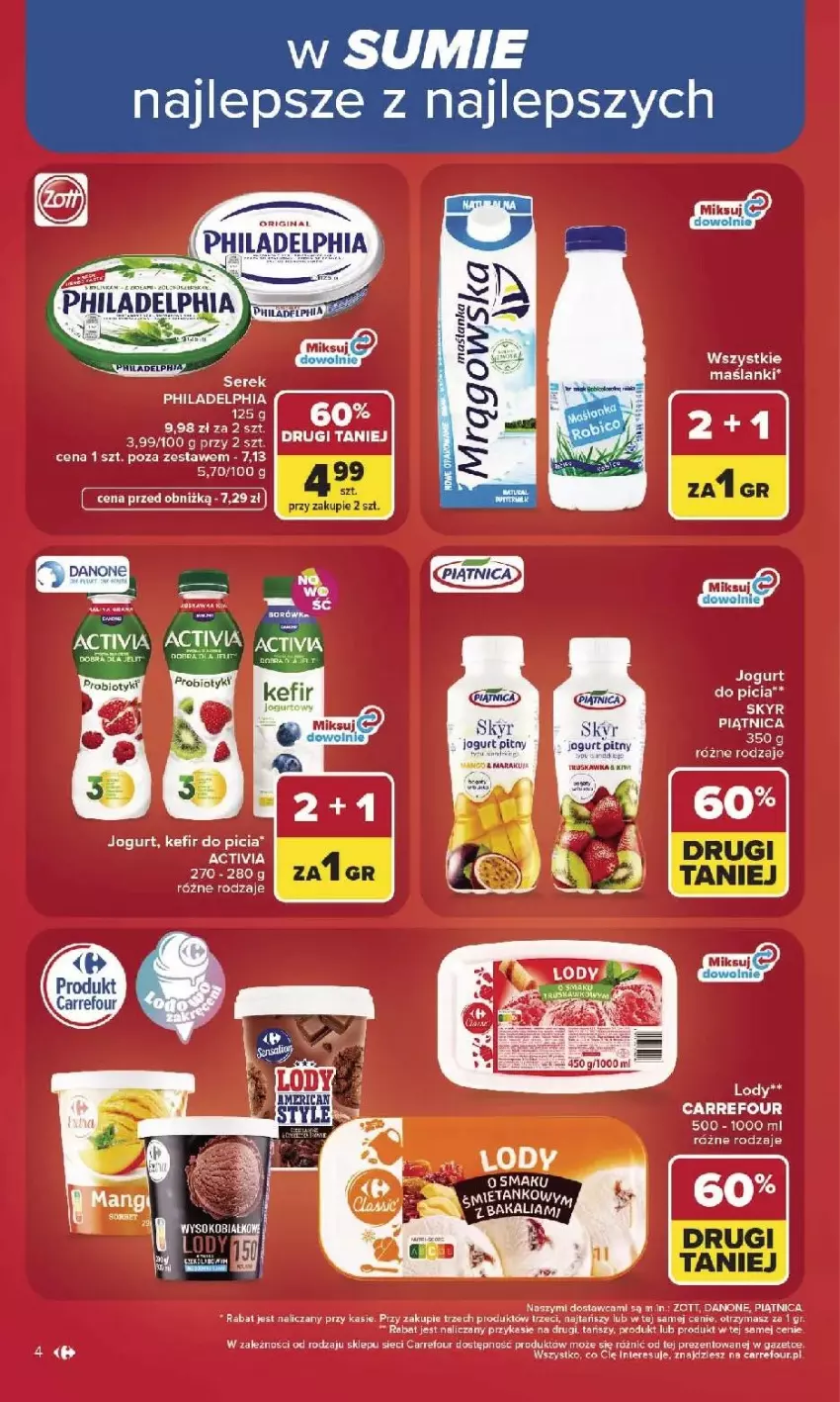Gazetka promocyjna Carrefour - Gazetka Carrefour, Market w SUMIE najlepszy, od poniedziałku - ważna 03.08 do 08.08.2026 - strona 6 - produkty: Activia, Fa, Jogurt, Kefir, Kiwi, Lanki, Lody, Philadelphia
