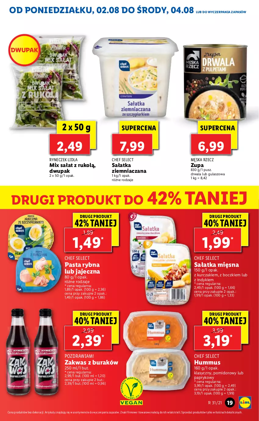 Gazetka promocyjna Lidl - GAZETKA - ważna 02.08 do 04.08.2021 - strona 19 - produkty: Hummus, Kurczak, Mus, Sałat, Sałatka, Zupa