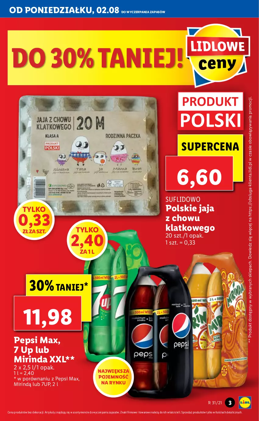 Gazetka promocyjna Lidl - GAZETKA - ważna 02.08 do 04.08.2021 - strona 3 - produkty: 7up, Jaja, Mirinda, Pepsi, Pepsi max, Por