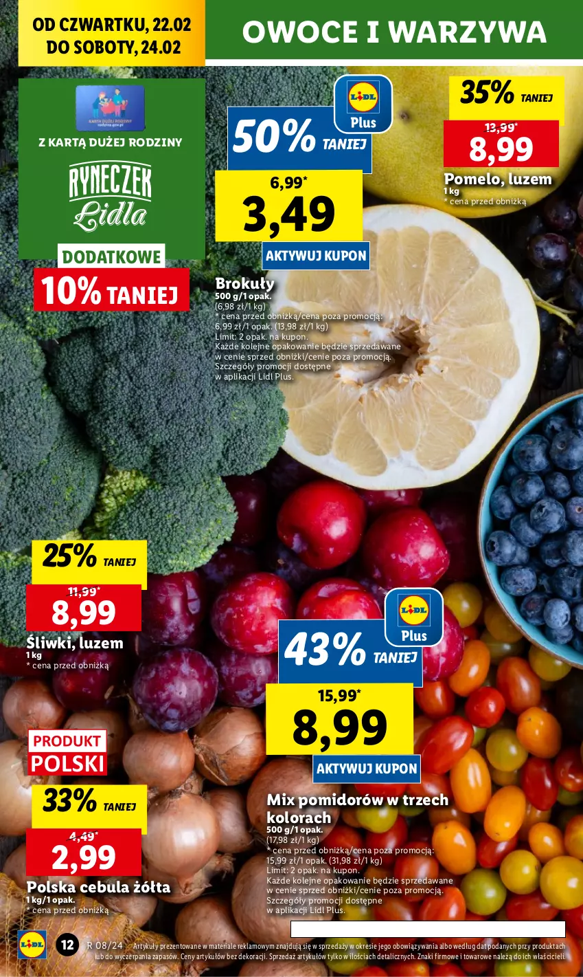 Gazetka promocyjna Lidl - GAZETKA - ważna 22.02 do 24.02.2024 - strona 14 - produkty: Brokuły, Cebula, Chleb, Olej, Owoce, Pomelo, Ser, Warzywa