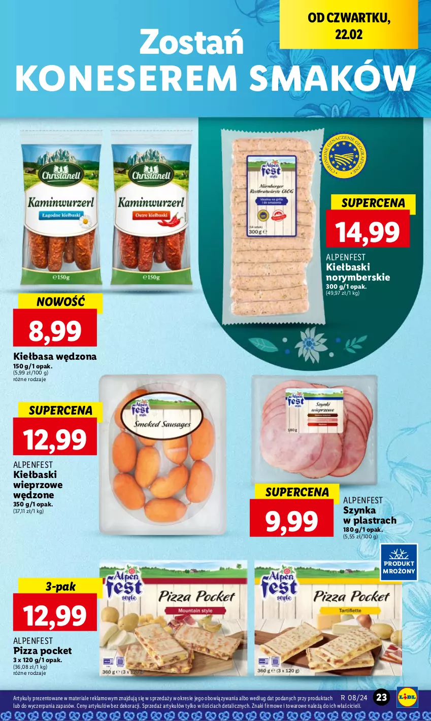 Gazetka promocyjna Lidl - GAZETKA - ważna 22.02 do 24.02.2024 - strona 27 - produkty: Kiełbasa, Pizza, Ser, Szynka