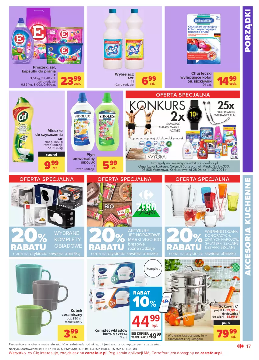 Gazetka promocyjna Carrefour - Gazetka Market - ważna 28.06 do 10.07.2021 - strona 17 - produkty: Brit, Brita, Brita Maxtra, Chusteczki, Cif, Kapsułki do prania, Kubek, Lanki, Mleczko, Por, Sidolux, Sok