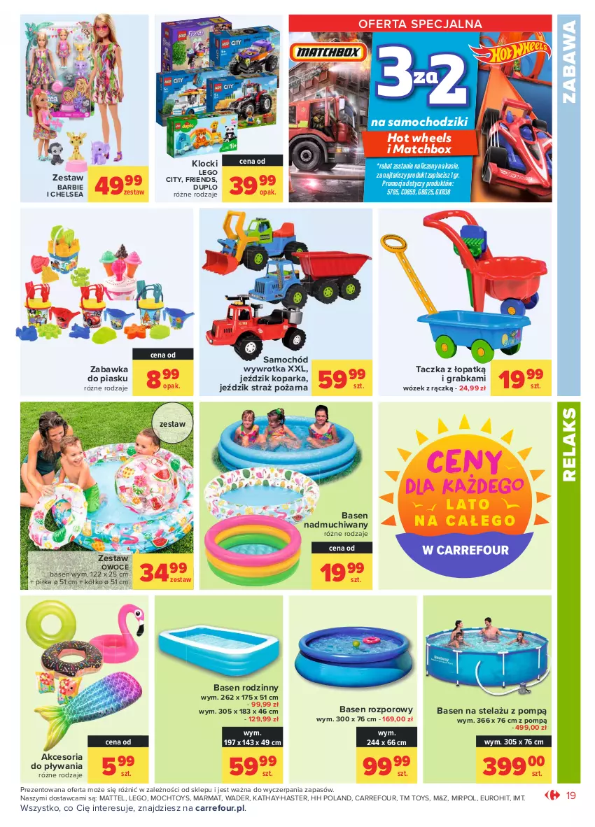 Gazetka promocyjna Carrefour - Gazetka Market - ważna 28.06 do 10.07.2021 - strona 19 - produkty: Barbie, Chodzik, Gra, Hot Wheels, Klocki, LEGO, LEGO City, Mattel, Owoce, Parka, Por, Samochód, Samochodziki, Straż pożarna, Wózek, Wywrotka, Zabawka