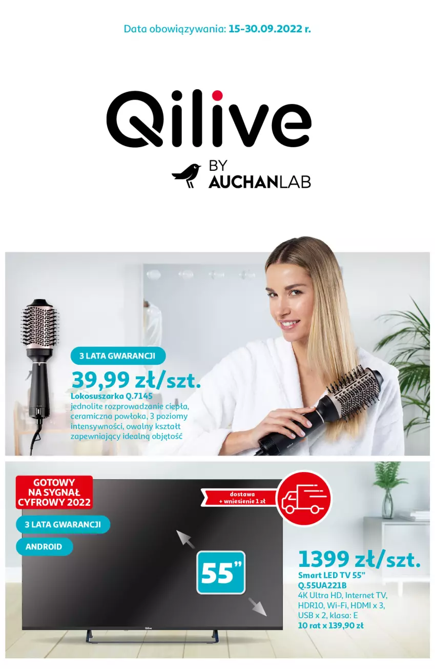 Gazetka promocyjna Auchan - Qilive Hipermarkety - ważna 15.09 do 30.09.2022 - strona 1 - produkty: LED TV, Suszarka