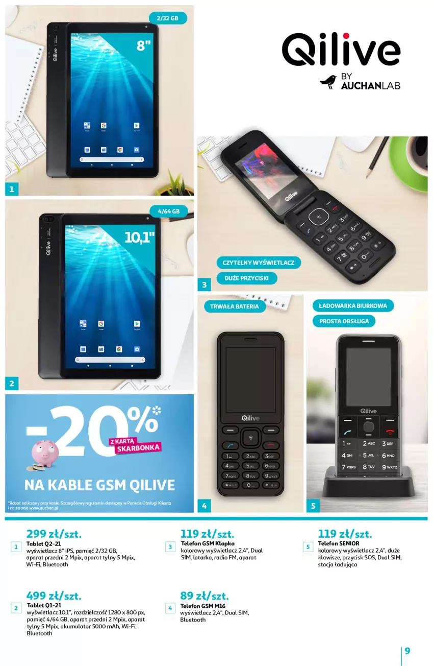 Gazetka promocyjna Auchan - Qilive Hipermarkety - ważna 15.09 do 30.09.2022 - strona 9 - produkty: Akumulator, Latarka, Tablet, Tarka, Telefon
