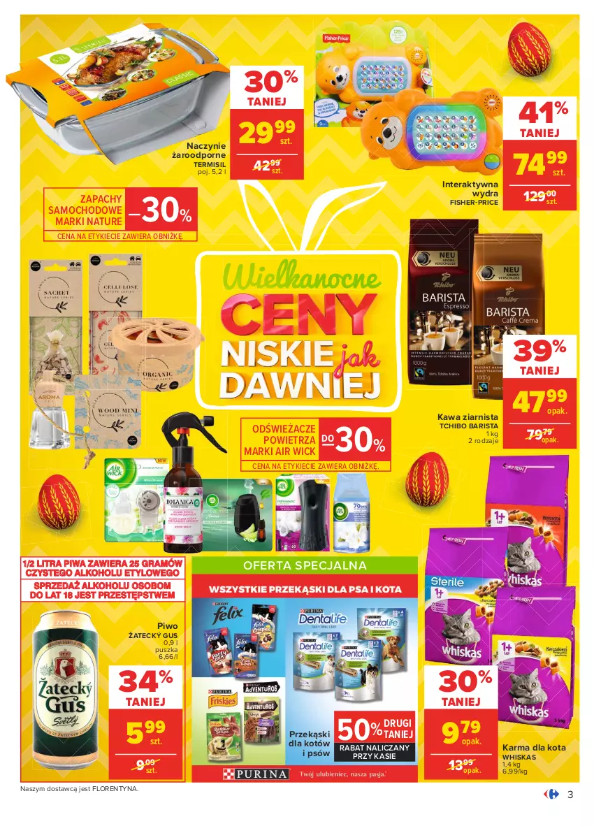 Gazetka promocyjna Carrefour - Gazetka Carrefour - ważna 22.03 do 27.03.2021 - strona 3 - produkty: Air Wick, Fisher-Price, Gra, Kawa, Kawa ziarnista, Naczynie żaroodporne, Piwa, Piwo, Por, Tchibo, Tchibo Barista, Tera, Whiskas