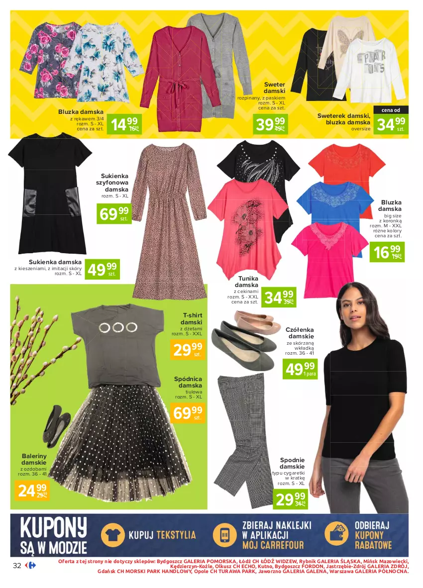 Gazetka promocyjna Carrefour - Gazetka Carrefour - ważna 22.03 do 27.03.2021 - strona 32 - produkty: Baleriny, Ozdoba, Spódnica, Spodnie, Sukienka, Sweter, T-shirt, Tunika