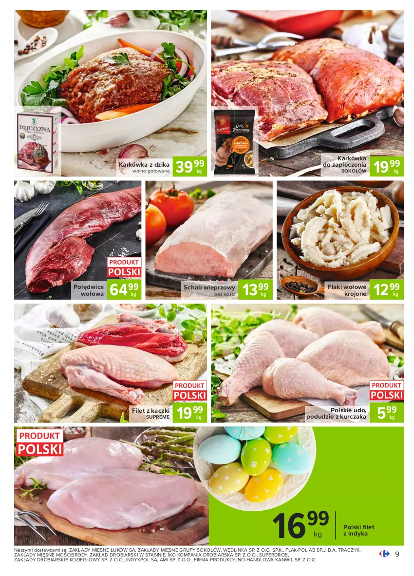 Gazetka promocyjna Carrefour - Gazetka Carrefour - ważna 22.03 do 27.03.2021 - strona 9 - produkty: Flaki, Flaki wołowe, Inka, Kurczak, Piec, Podudzie z kurczaka, Polędwica, Polędwica wołowa, Schab wieprzowy, Sok, Sokołów