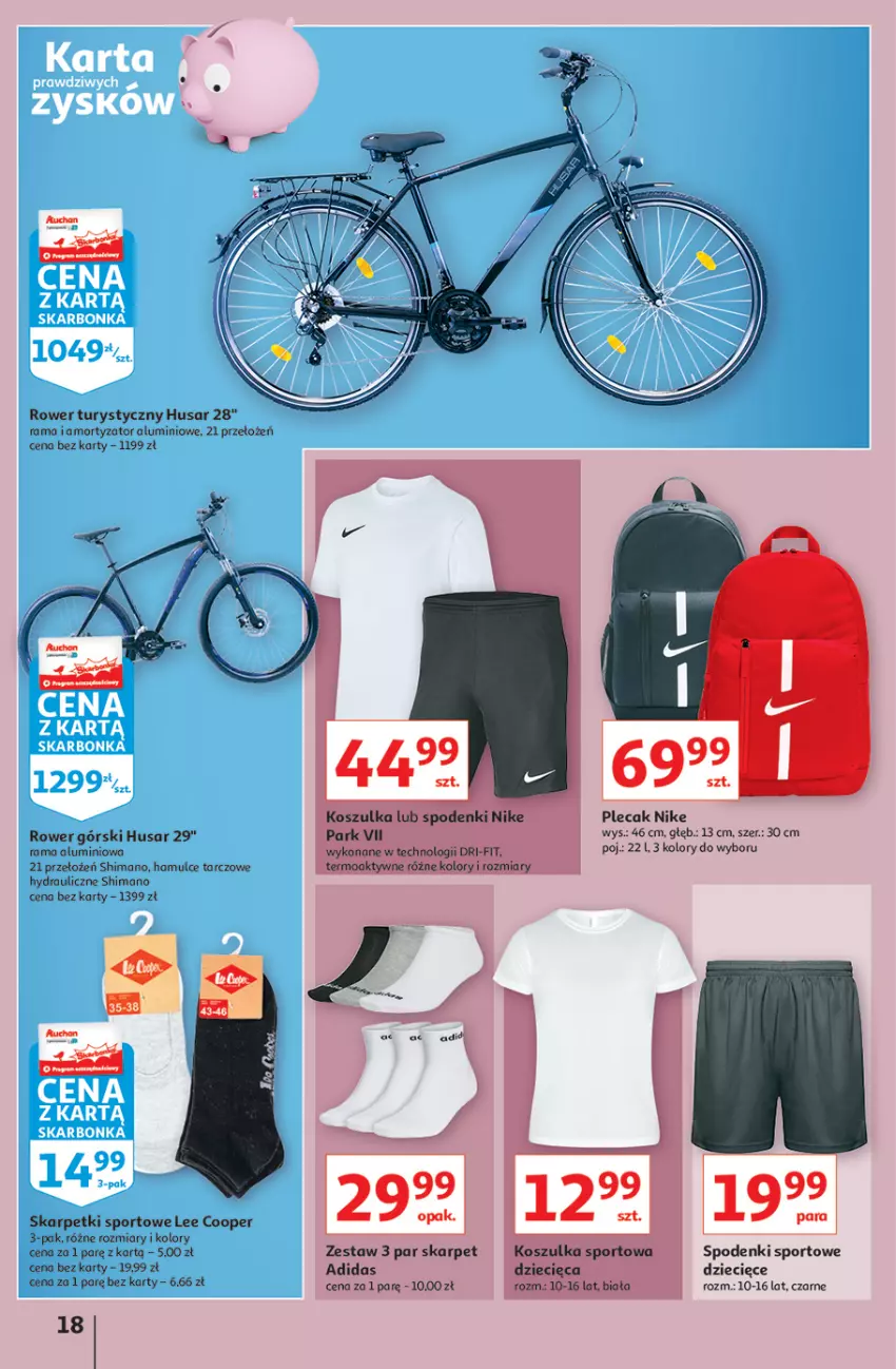 Gazetka promocyjna Auchan - Rysują się kolorowe sny Hipermarkety - ważna 19.08 do 25.08.2021 - strona 18 - produkty: Adidas, Dzieci, Karp, Nike, Plecak, Por, Rama, Rower, Skarpetki, Sport