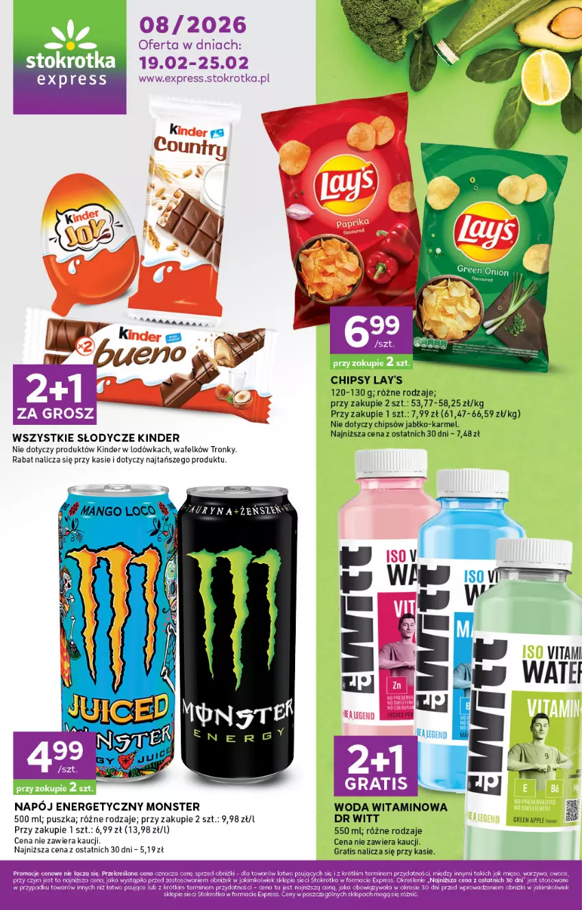 Gazetka promocyjna Stokrotka - Stokrotka Express - ważna 19.02 do 25.02.2026 - strona 1 - produkty: Chipsy, Gra, Kinder, Lodówka, Napój, Napój energetyczny, Woda