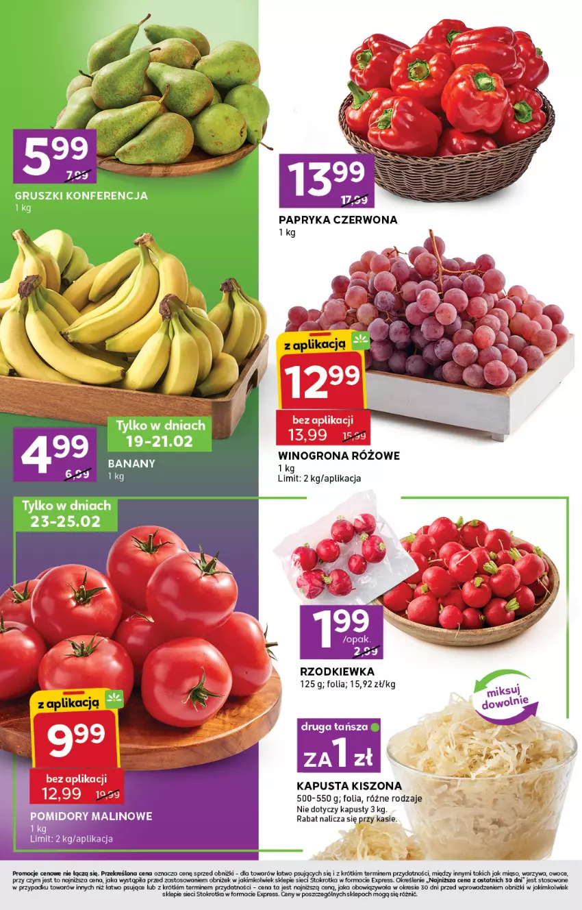 Gazetka promocyjna Stokrotka - Stokrotka Express - ważna 19.02 do 25.02.2026 - strona 2 - produkty: Banany, Gruszki, Mięso, Owoce, Pomidory, Rzodkiewka, Warzywa, Wino, Winogrona