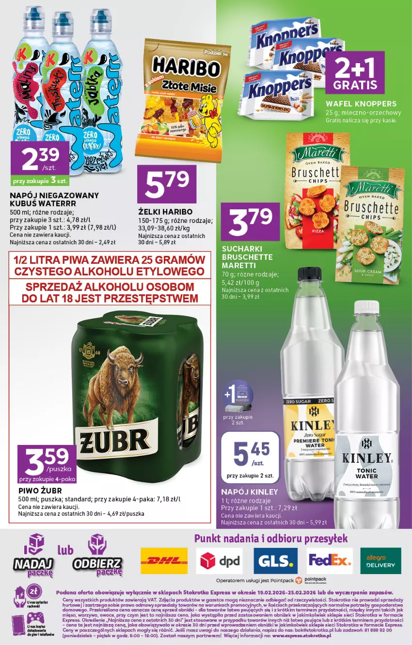 Gazetka promocyjna Stokrotka - Stokrotka Express - ważna 19.02 do 25.02.2026 - strona 6 - produkty: Bruschette, Fa, Gra, Haribo, Kubuś, Kubuś Waterrr, Napój, Napój niegazowany, O nas, Owoce, Piwa, Piwo, Wagi, Warzywa