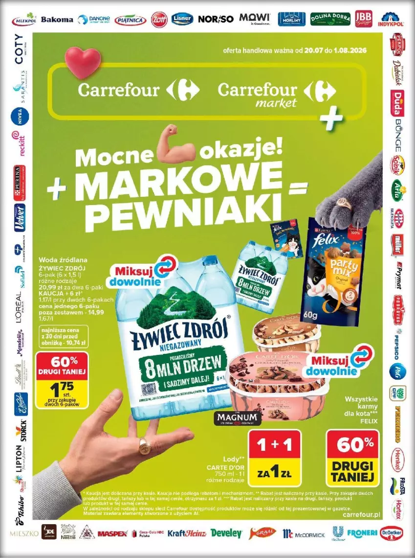 Gazetka promocyjna Carrefour - Gazetka Carrefour, Market w SUMIE markowe pewniaki - ważna 20.07 do 01.08.2026 - strona 1 - produkty: Bakoma, Danone, Fa, Piątnica, Por