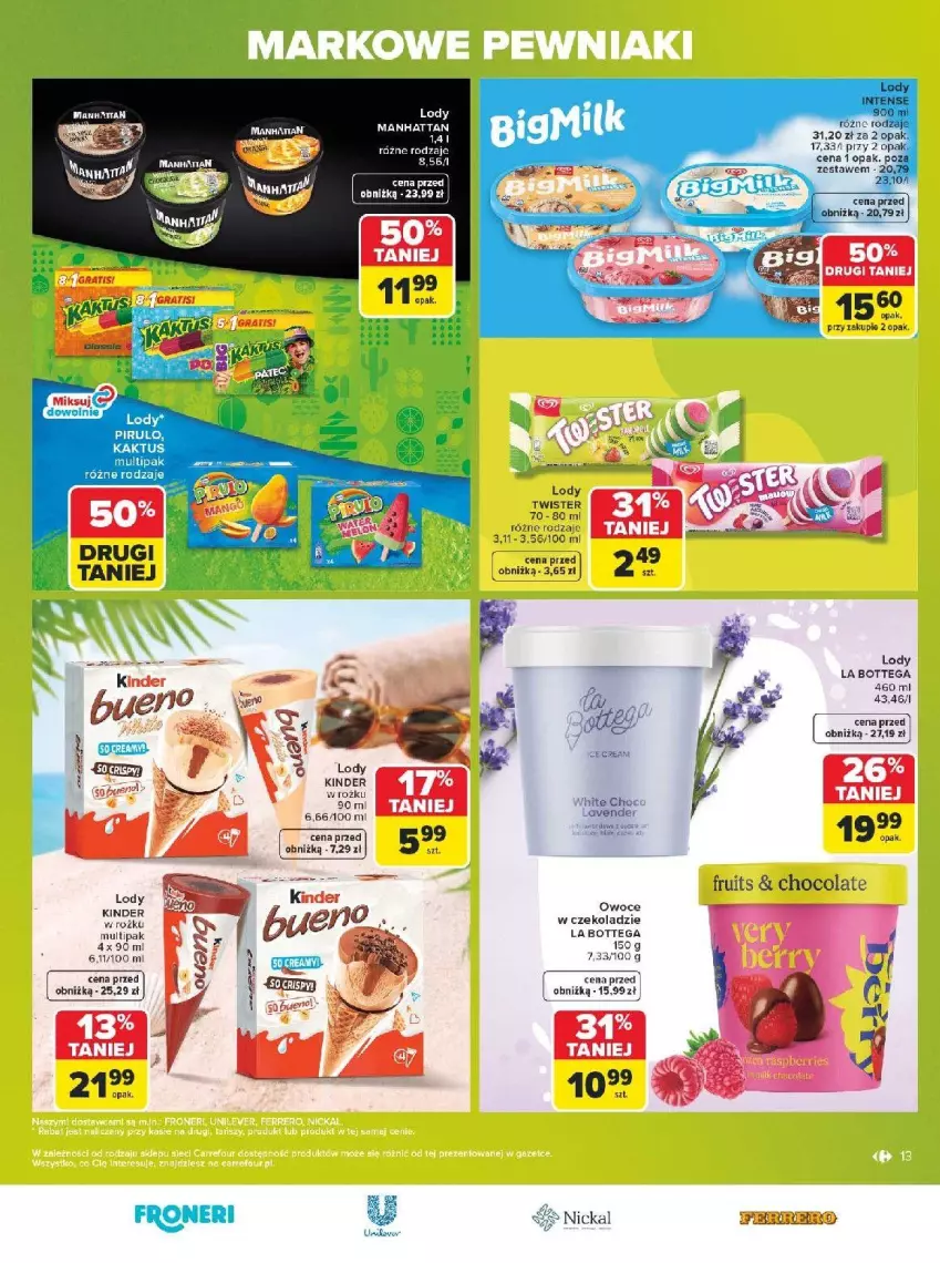 Gazetka promocyjna Carrefour - Gazetka Carrefour, Market w SUMIE markowe pewniaki - ważna 20.07 do 01.08.2026 - strona 13 - produkty: Fa, Kinder, Lody, Owoce, Ser