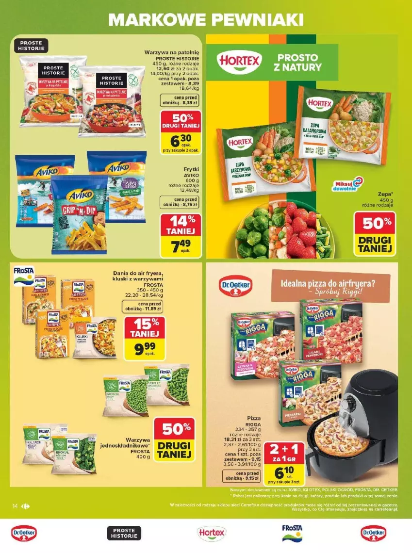 Gazetka promocyjna Carrefour - Gazetka Carrefour, Market w SUMIE markowe pewniaki - ważna 20.07 do 01.08.2026 - strona 14 - produkty: Frosta, Frytki, Pizza, Por, Warzywa