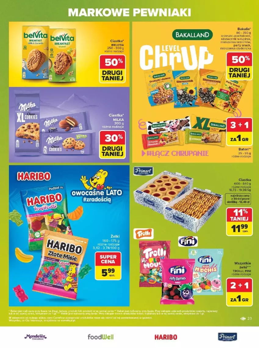 Gazetka promocyjna Carrefour - Gazetka Carrefour, Market w SUMIE markowe pewniaki - ważna 20.07 do 01.08.2026 - strona 23 - produkty: Baton, BelVita, Ciastka, Mieszanka studencka, Orzeszki, Por