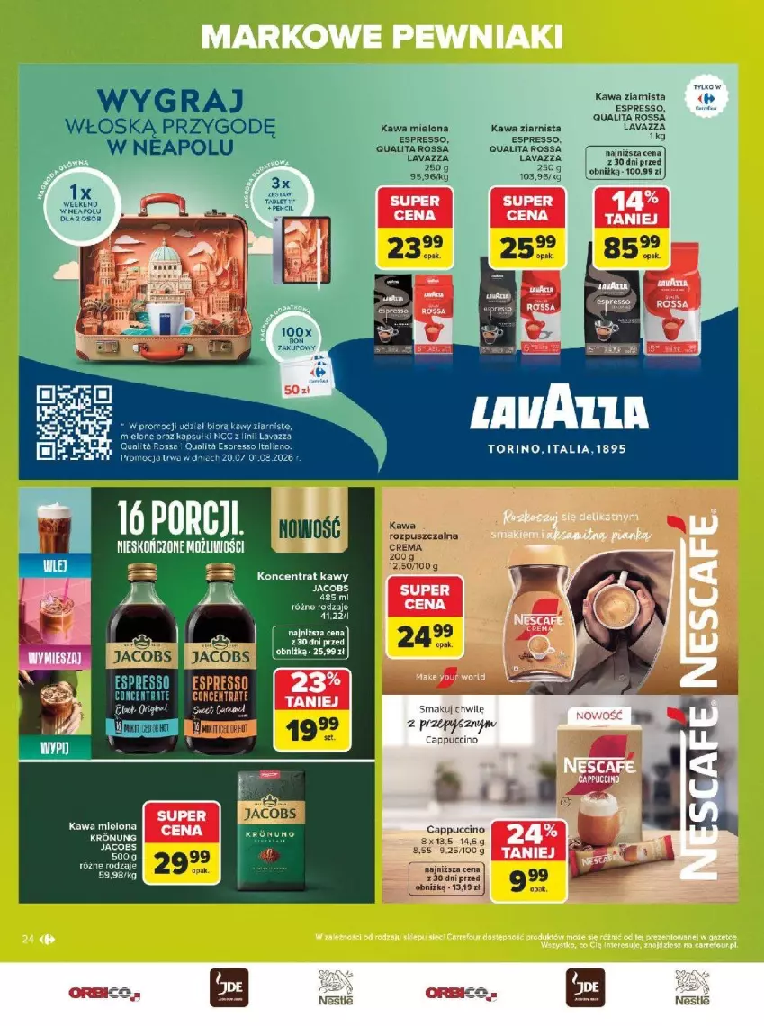 Gazetka promocyjna Carrefour - Gazetka Carrefour, Market w SUMIE markowe pewniaki - ważna 20.07 do 01.08.2026 - strona 24 - produkty: Cappuccino, Fa, Jacobs, Kawa, Kawa mielona, Kawa ziarnista, Lavazza, Melon