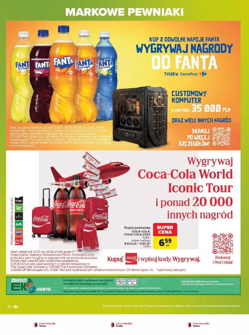 Gazetka promocyjna Carrefour - Gazetka Carrefour, Market w SUMIE markowe pewniaki - ważna 20.07 do 01.08.2026 - strona 36 - produkty: Coca-Cola, Fa, Fanta, Gry, Napój, Napój gazowany