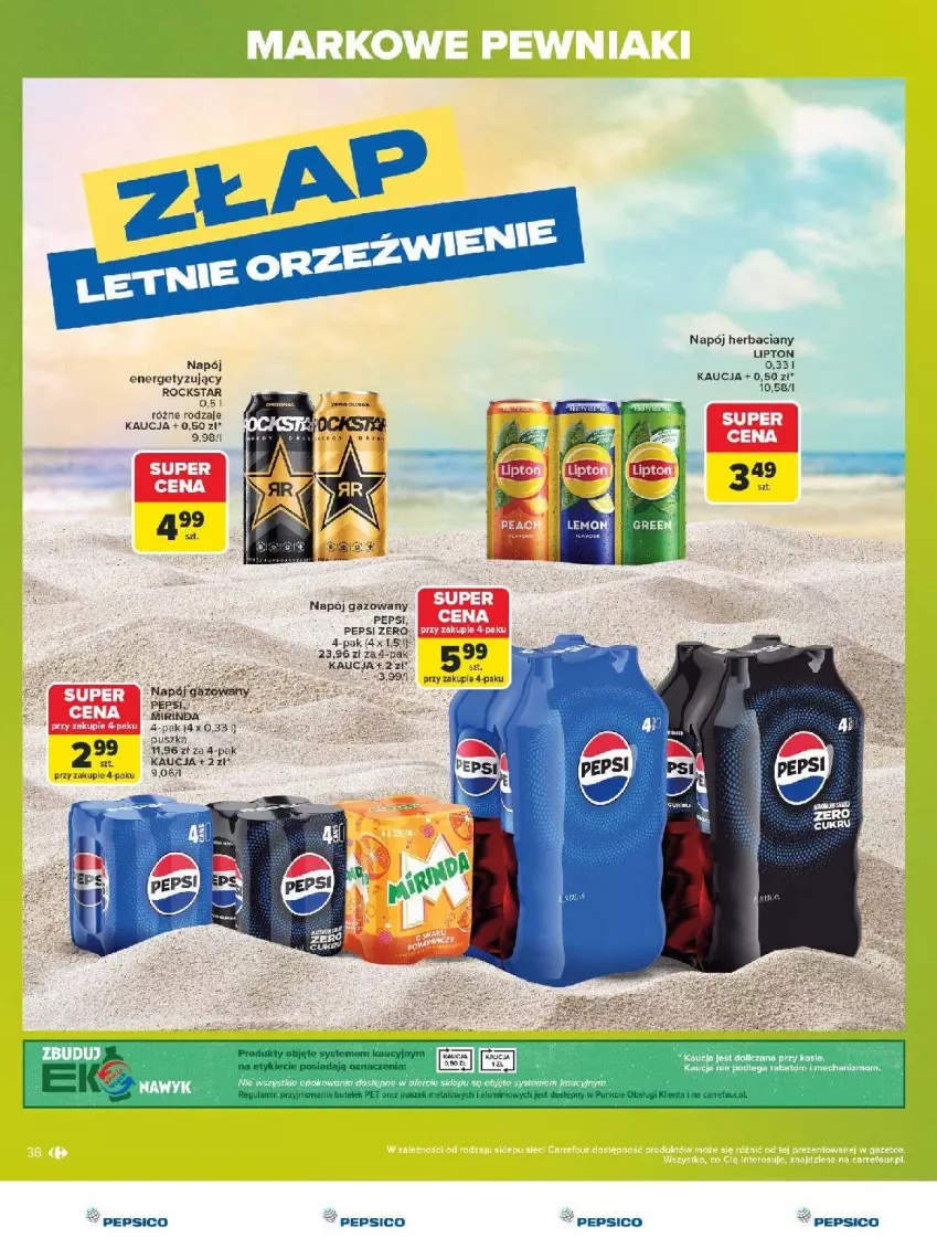 Gazetka promocyjna Carrefour - Gazetka Carrefour, Market w SUMIE markowe pewniaki - ważna 20.07 do 01.08.2026 - strona 38 - produkty: Fa, Lipton, Napój, Napój gazowany, Pepsi, Pled