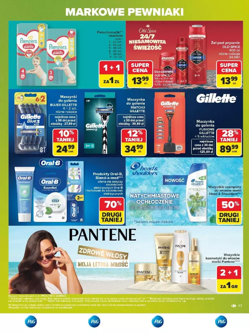 Gazetka promocyjna Carrefour - Gazetka Carrefour, Market w SUMIE markowe pewniaki - ważna 20.07 do 01.08.2026 - strona 43 - produkty: Blend-a-Med, Fusion, Gillette, Koc, Maszynka, Pantene, Por, Szynka