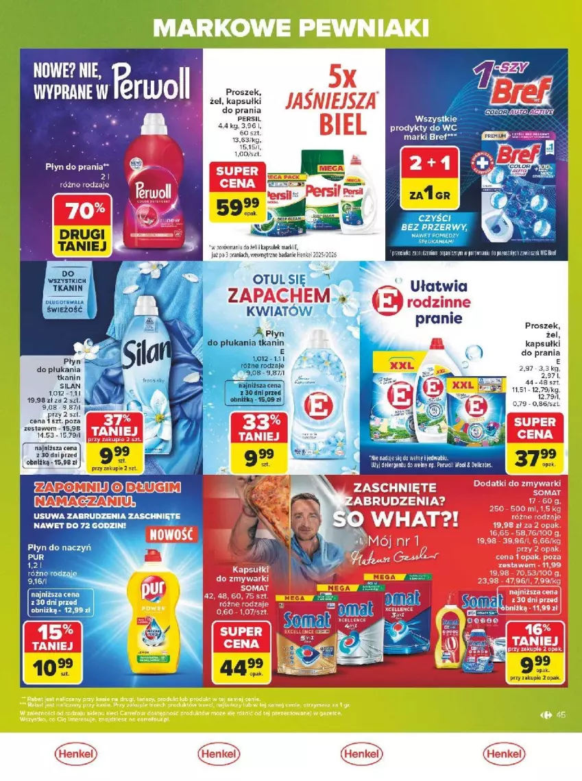 Gazetka promocyjna Carrefour - Gazetka Carrefour, Market w SUMIE markowe pewniaki - ważna 20.07 do 01.08.2026 - strona 45 - produkty: Bref, Fa, Persil, Płyn do prania, Por, Pur, Silan