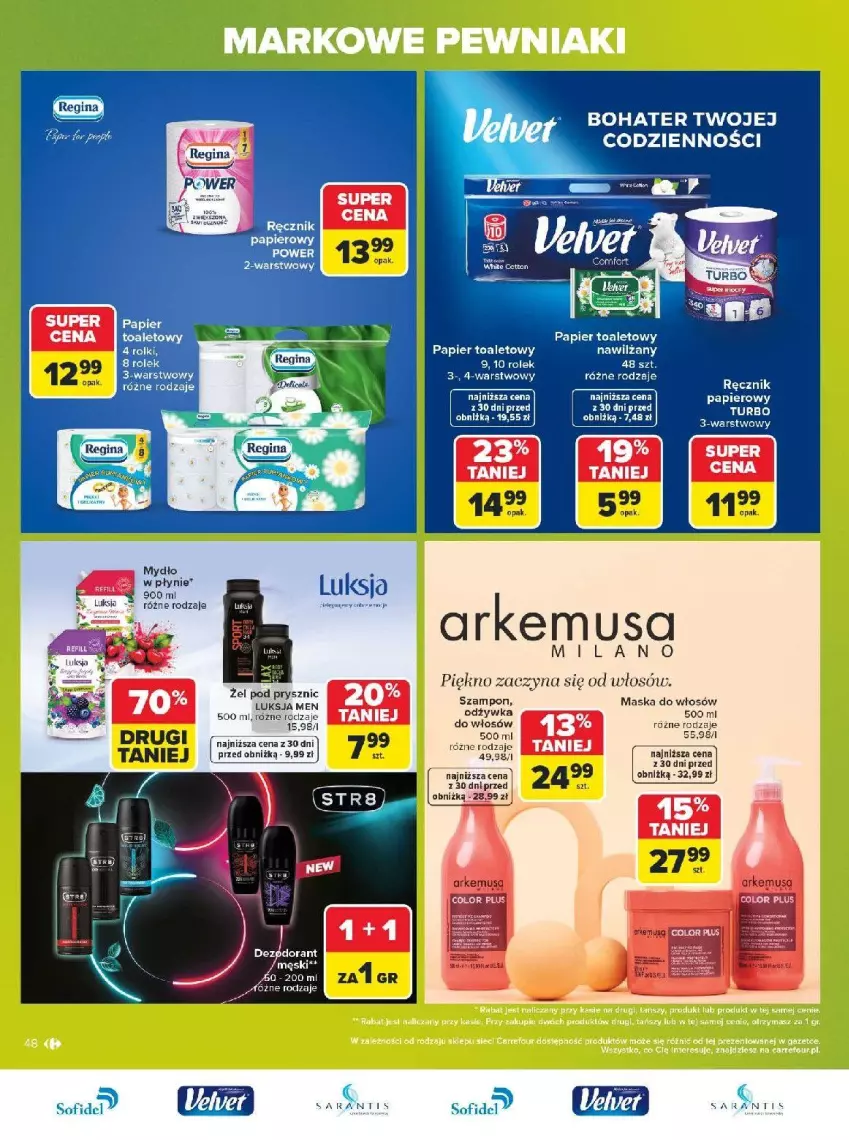 Gazetka promocyjna Carrefour - Gazetka Carrefour, Market w SUMIE markowe pewniaki - ważna 20.07 do 01.08.2026 - strona 48 - produkty: HP, Maska, Maska do włosów, Mus, Mydło, Papier, Papier toaletowy, Ręcznik, Rolki, Szampon