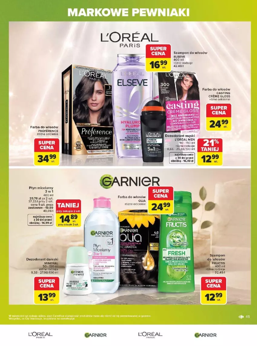 Gazetka promocyjna Carrefour - Gazetka Carrefour, Market w SUMIE markowe pewniaki - ważna 20.07 do 01.08.2026 - strona 49 - produkty: BIC, Dezodorant, Elseve, Fa, Farba do włosów, Fructis, Garnier, Płyn micelarny, Szampon