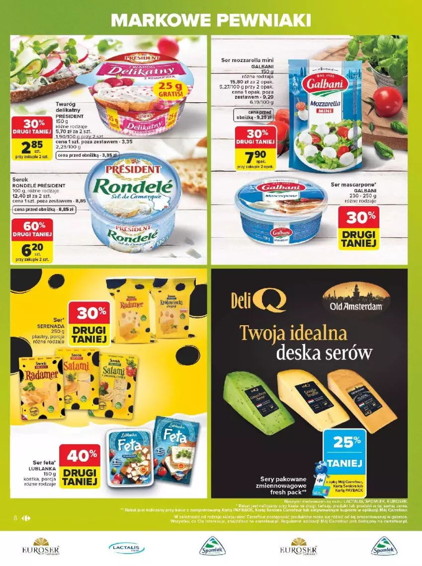 Gazetka promocyjna Carrefour - Gazetka Carrefour, Market w SUMIE markowe pewniaki - ważna 20.07 do 01.08.2026 - strona 8 - produkty: Deska serów, Fa, Feta, Galbani, Gra, Mascarpone, Mozzarella, Rondel, Ser, Serek
