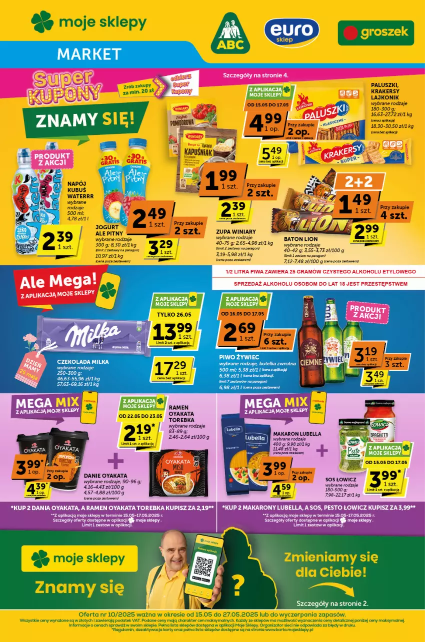 Gazetka promocyjna ABC - ważna 15.05 do 27.05.2025 - strona 1 - produkty: Bell, Bella, Czekolada, Jogurt, Krakersy, Lajkonik, Lubella, Makaron, Milka, Piwo, Sos, Spaghetti, Torebka