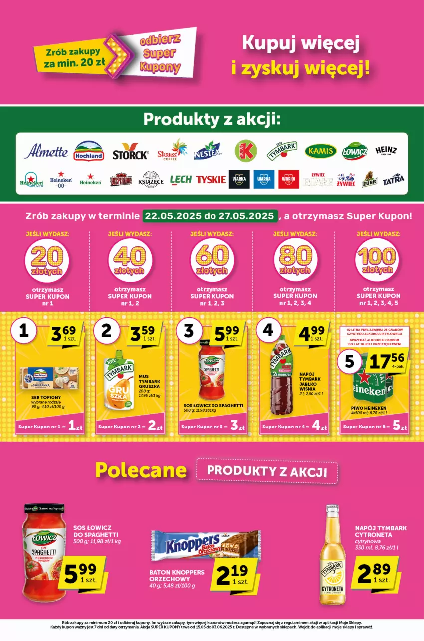 Gazetka promocyjna ABC - ważna 15.05 do 27.05.2025 - strona 5 - produkty: Almette, Heineken, Mus, Napój, Piwo, Ser, Ser topiony, Sos, Spaghetti, Top, Tymbark