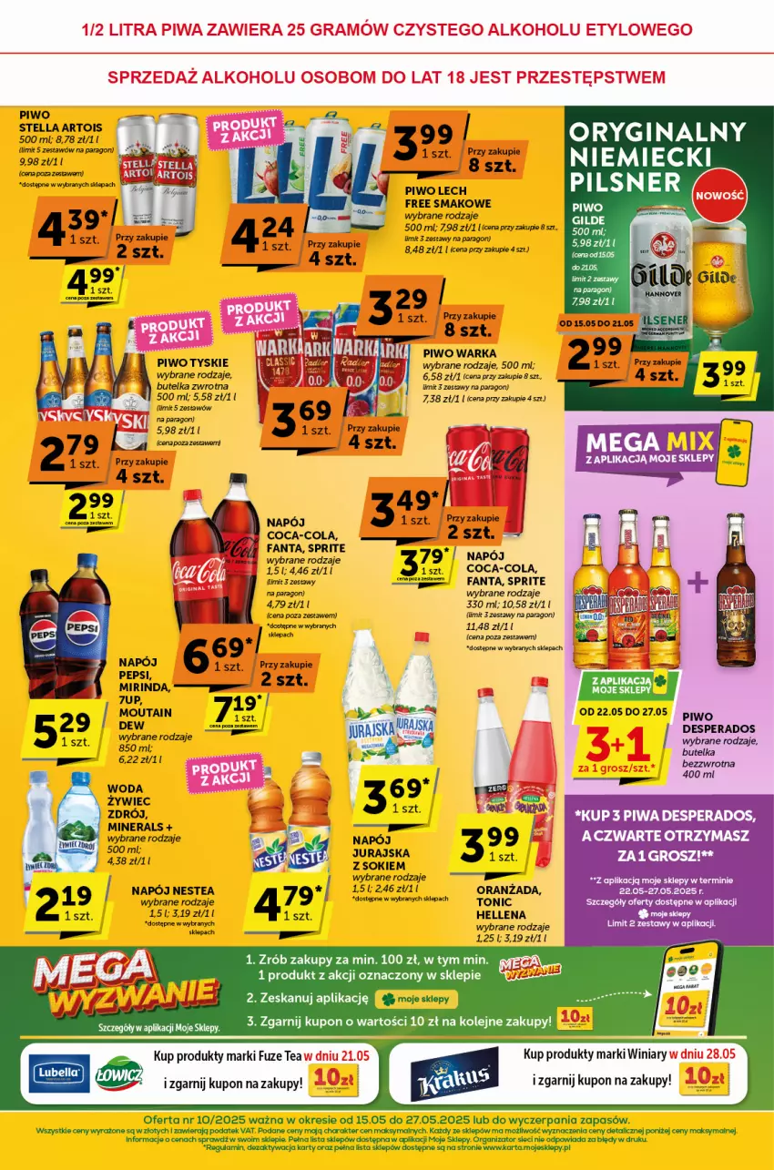 Gazetka promocyjna ABC - ważna 15.05 do 27.05.2025 - strona 8 - produkty: 7up, Coca-Cola, Desperados, Fa, Fanta, Gin, Hellena, Napój, Nestea, Olej, Piwa, Piwo, Sok, Sprite, Tyskie, Warka, Winiary