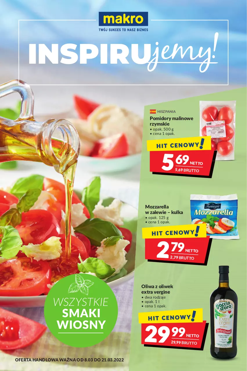 Gazetka promocyjna Makro - [Oferta promocyjna] Artykuły spożywcze i przemysłowe - ważna 08.03 do 21.03.2022 - strona 1 - produkty: Gin, Mozzarella, Oliwa z oliwek, Pomidory