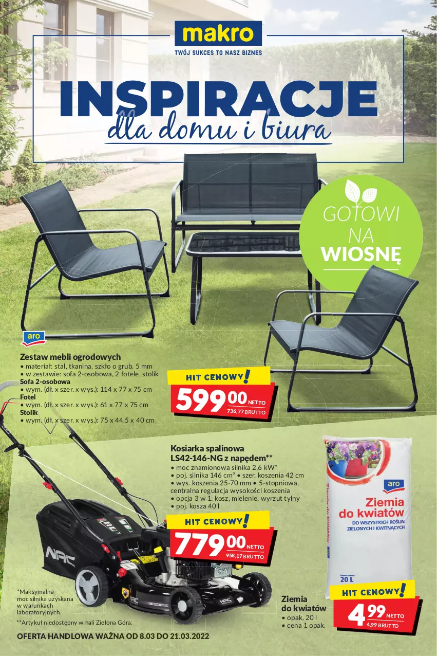 Gazetka promocyjna Makro - [Oferta promocyjna] Artykuły spożywcze i przemysłowe - ważna 08.03 do 21.03.2022 - strona 26 - produkty: Fa, Fotel, Kosiarka, Kosz, Sofa, Sofa 2-osobowa, Sok, Stolik, Top