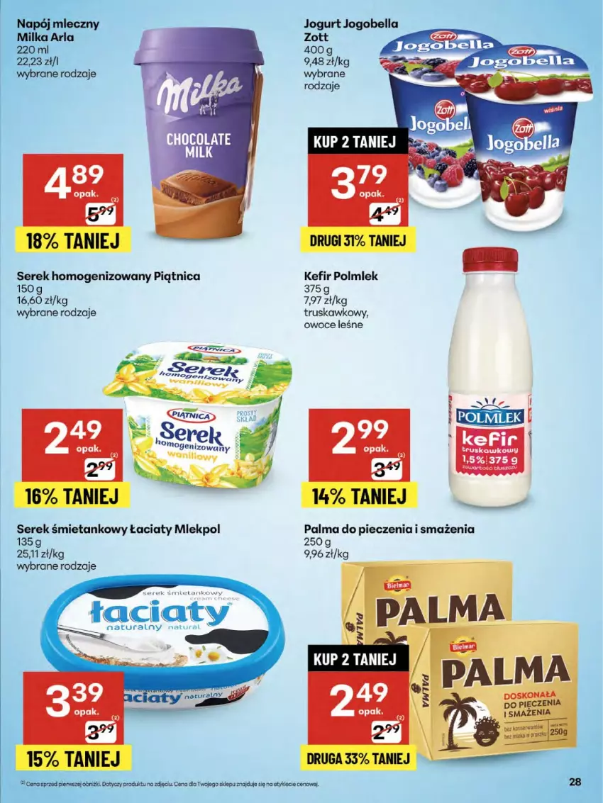 Gazetka promocyjna Delikatesy Centrum - Franczyza DC33 Czwartek - ważna 14.08 do 20.08.2025 - strona 28 - produkty: Bell, Bella, Jogobella, Jogurt, Kefir, Milka, Napój, Owoce, Palma, Piątnica, Piec, POLMLEK, Ser, Serek, Serek homogenizowany, Zott